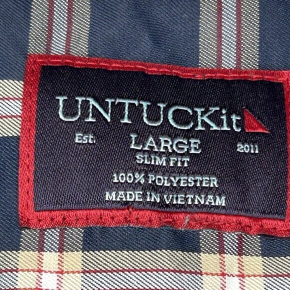UNTUCKit Shirt Mens Large DORIN Blue Tan Red Plaid Lightweight Button Up  L - Picture 4 of 15